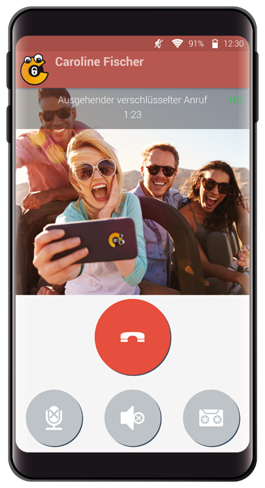 Ein verschlüsseltes Telefonat mit dem Chiffry Messenger wird auf einem Smartphone dargetellt