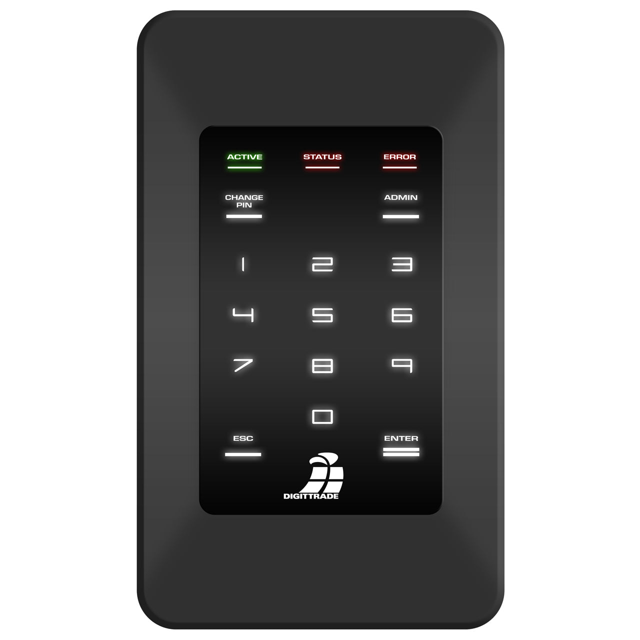 Frontansicht der externen verschlüsselten High Security Festplatte