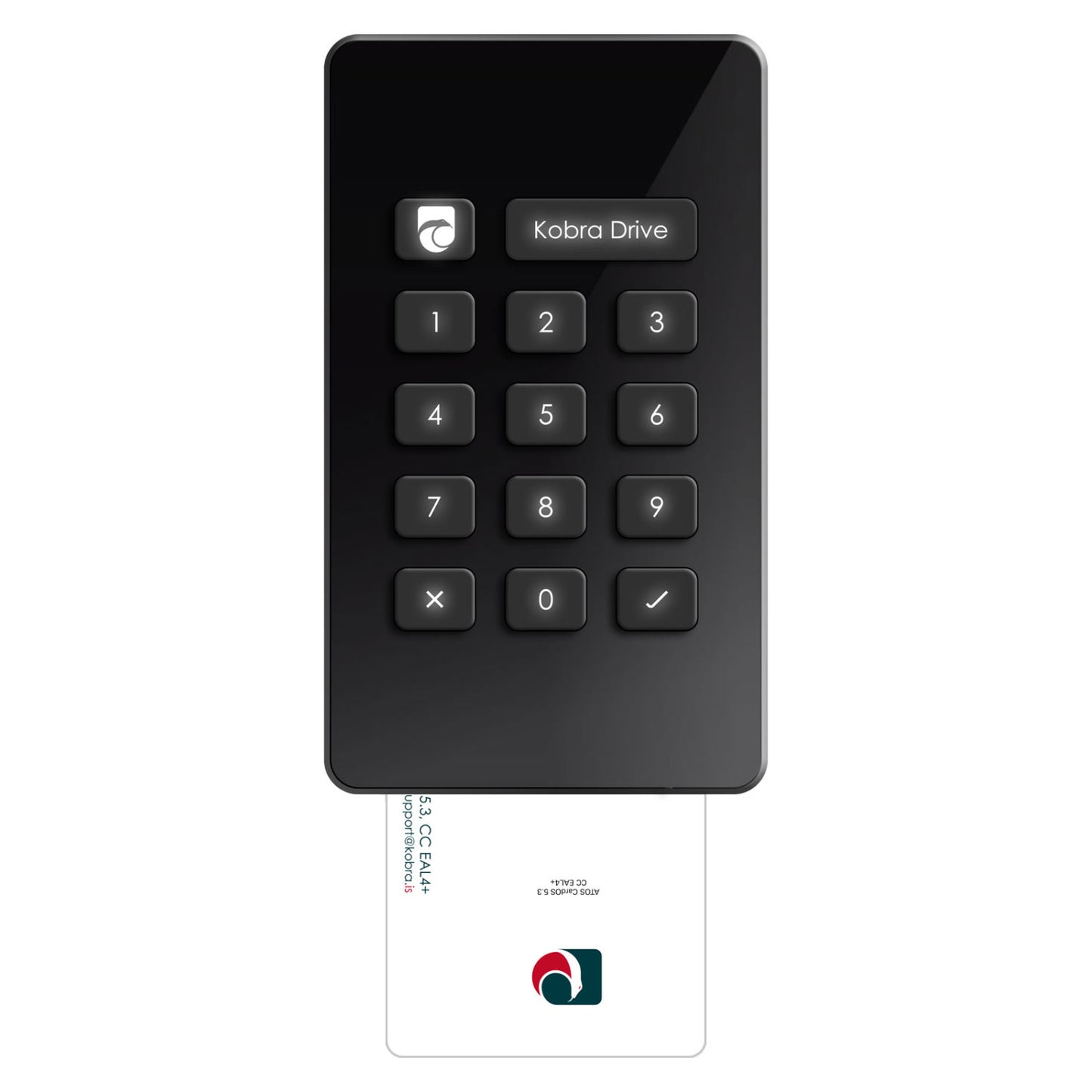 Kobra Drive VS Frontansicht mit eingesteckter Smartcard und leuchtender Tastatur