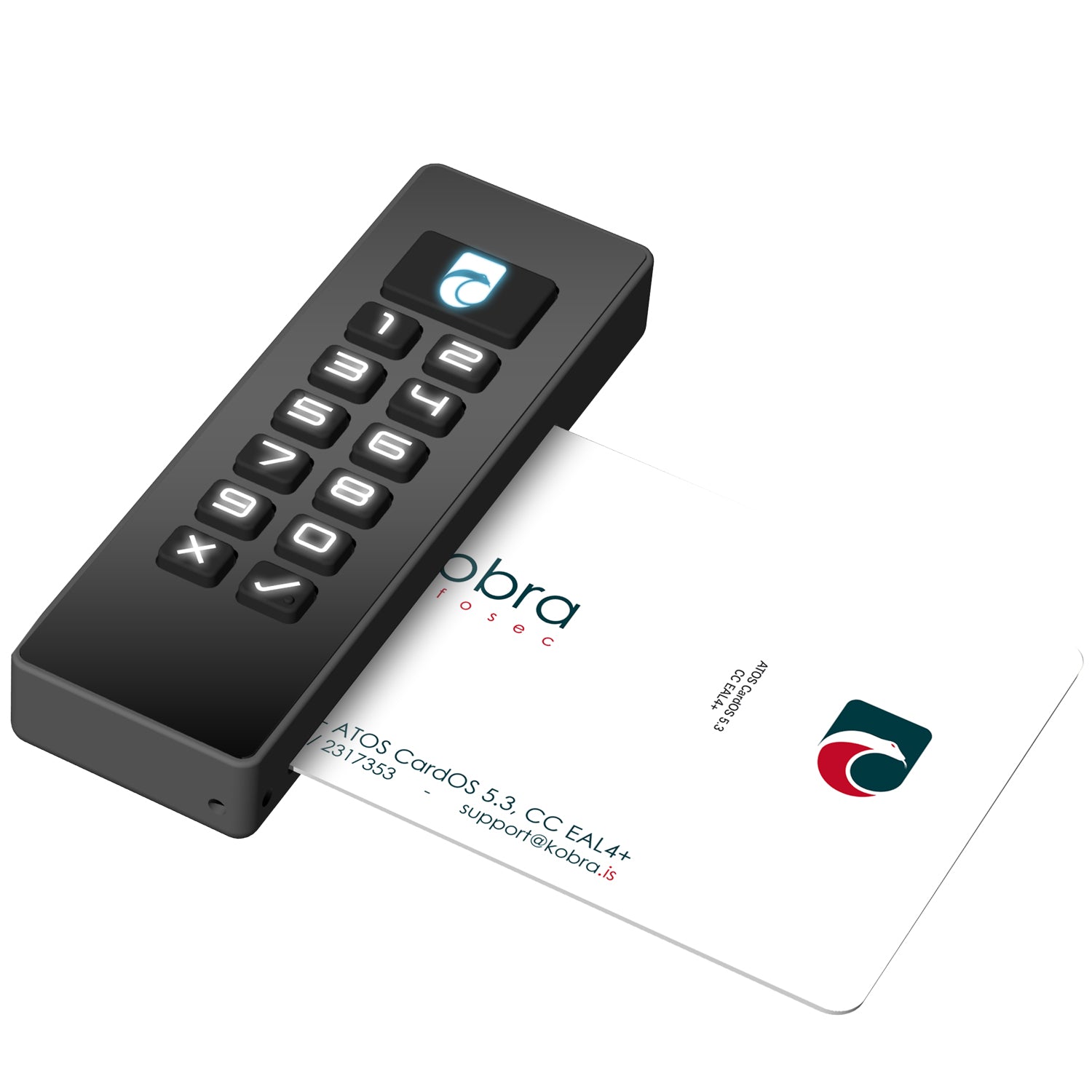 Kobra Stick VS mit eingesteckter Smartcard und leuchtender Tastatur