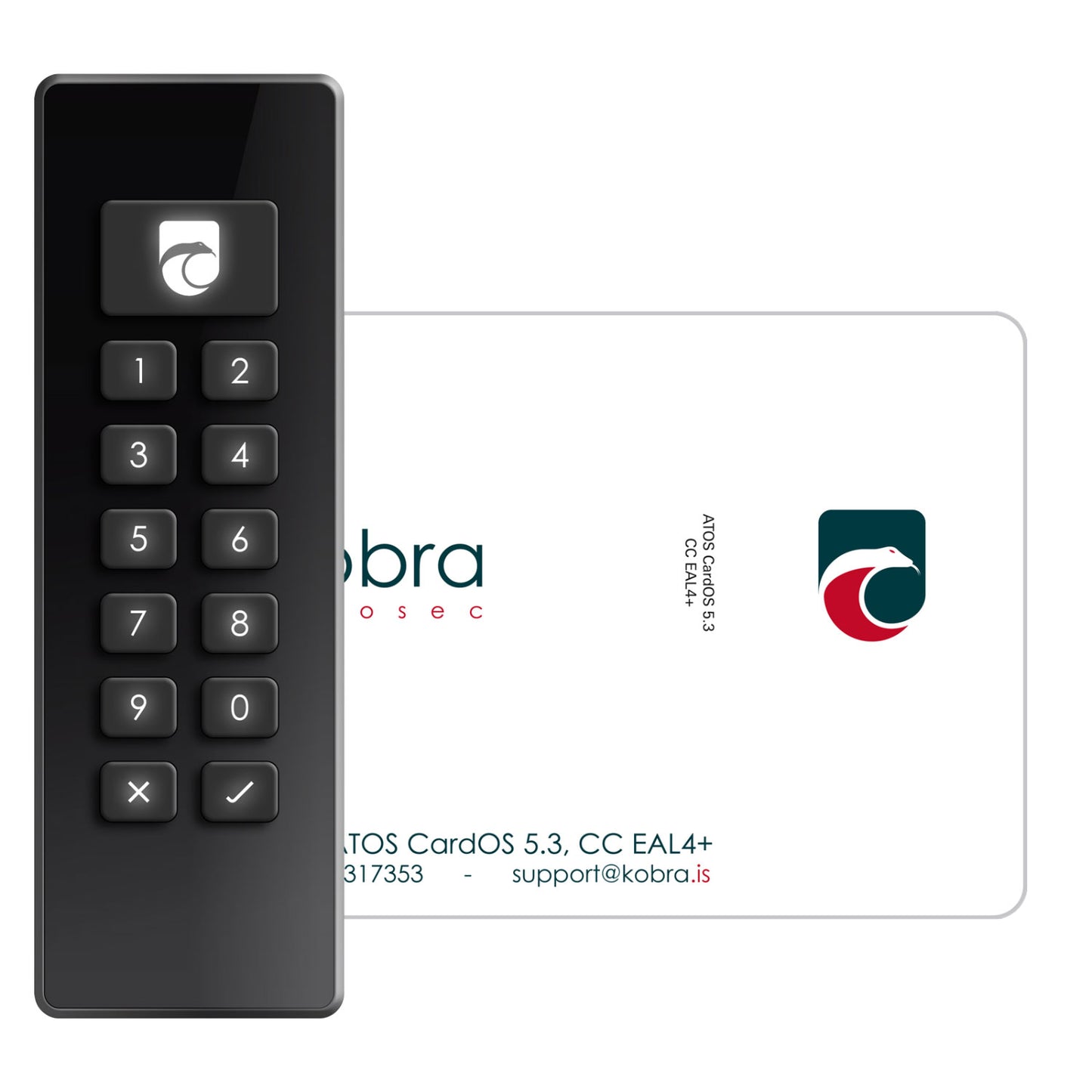 Kobra Stick VS Frontansicht mit eingesteckter Smartcard und leuchtender Tastatur