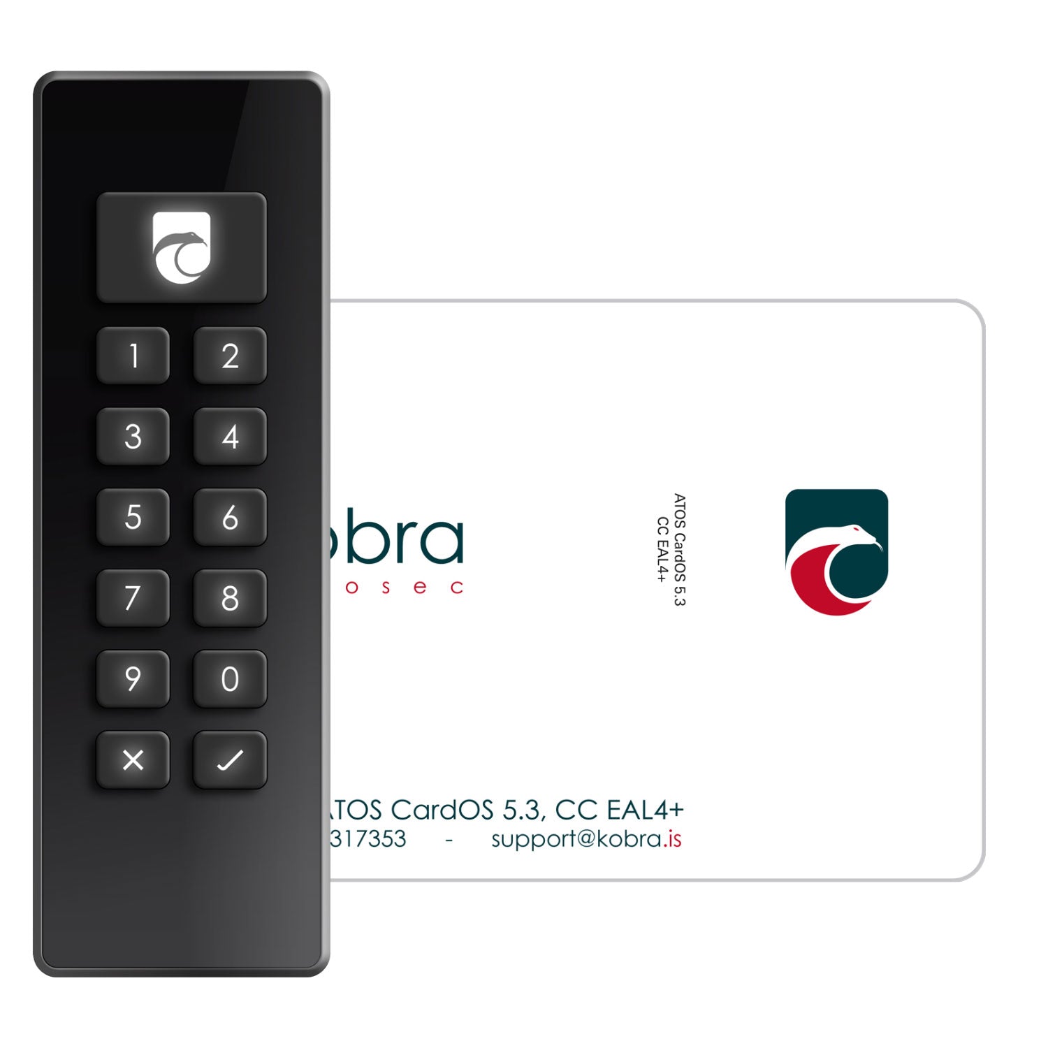 Kobra Stick VS Frontansicht mit eingesteckter Smartcard und leuchtender Tastatur